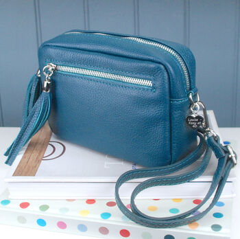 Personalised Leather Crossbody Bag With Patterned Strap, 10 of 12