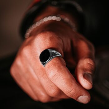 Smooth Black And Silver Signet Ring For Men Mens Ring, 2 of 12