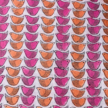 Box Of Two Block Printed Bandanas Pink And Orange Birds, 2 of 4