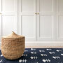 Navy And White Motif Handwoven Rug, thumbnail 1 of 4