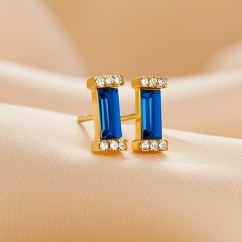 Birthstone Baguette Stud Earrings In Gold Vermeil, 7 of 12