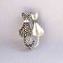Sweet Companionship Sterling Silver Marcasite Cats Brooch, thumbnail 1 of 7