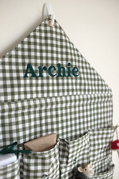 Personalised Green Gingham Advent Calendar Embroidered, 2 of 12