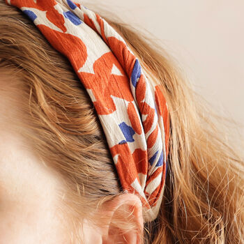 Twist Fabric Headband In Orange And White, 3 of 4