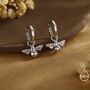 Sterling Silver Dangling Bee Hoop Earrings, thumbnail 2 of 11