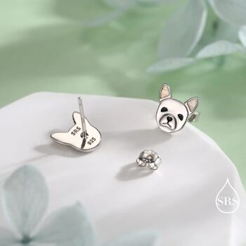 Cute French Bulldog Stud Earrings In Sterling Silver, 9 of 11