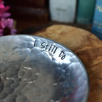 Personalised 10th Anniversary Gift, Aluminium Hammered Dish. Trinket Dish For Rings, 2 of 10