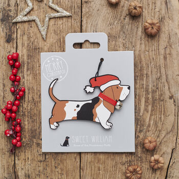 Christmas Basset Hound Dog Pin Badge, 7 of 12