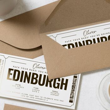 Personalised Edinburgh Boarding Pass Birthday Voucher, 9 of 9
