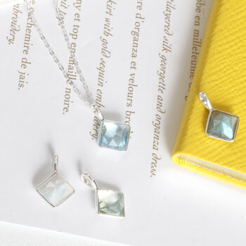 Sterling Silver Square Shaped Gemstone Necklace, 4 of 6