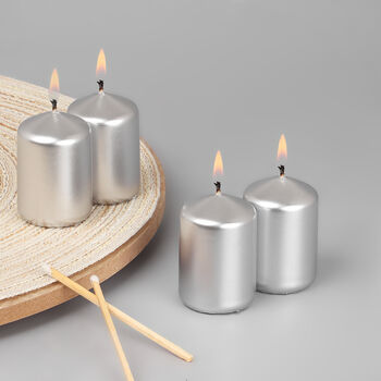 G Decor Set Of Four Varnished Silver Pillar Candles, 5 of 5
