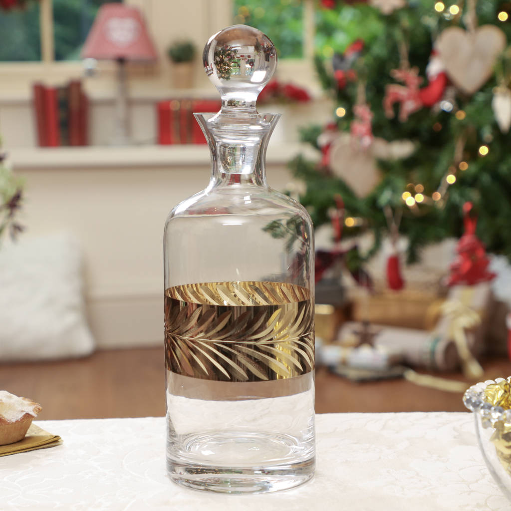 gold etched brandy decanter gift for him by dibor