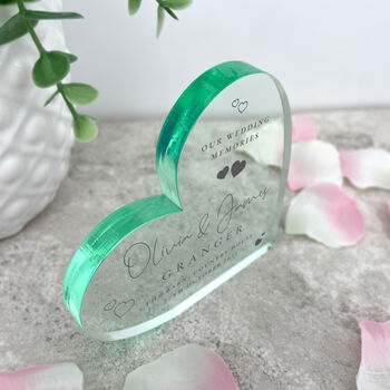 Personalised Wedding Script Text Acrylic Freestanding Heart, 4 of 5
