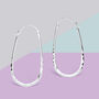 Oval Battered Sterling Silver Hoop Earrings, thumbnail 2 of 5