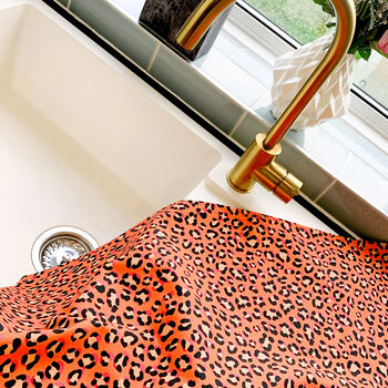 Bright Orange Leopard Print Organic Cotton Tea Towel, 3 of 7