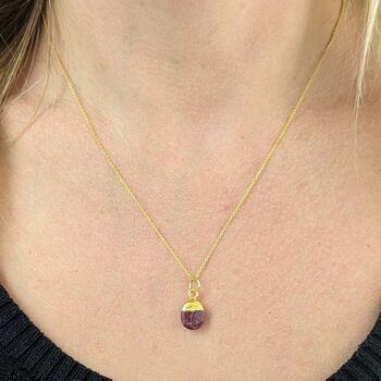 July Birthstone Tumblestone Necklace, Ruby, Gold Plated, 2 of 6