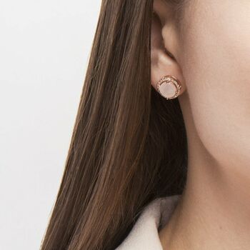 Round Rose Quartz 18k Rose Gold Plated Stud Earrings, 2 of 4