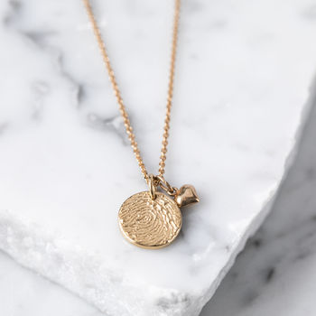 Gold Vermeil Fingerprint Stamp Necklace And Heart Charm, 3 of 10
