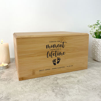 Personalised Bamboo Urn For Cremation Ashes Angel Baby Design, 9 of 12