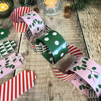 Christmas Paper Chains Trees, Mistletoe And Stripes Decoration, 6 of 9