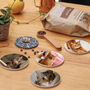 Plywood Cat Portrait Photo Round Coasters, thumbnail 1 of 6
