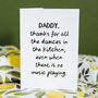 Personalised Funny Parent Card Thanks For All The Dances In The Kitchen, thumbnail 1 of 7