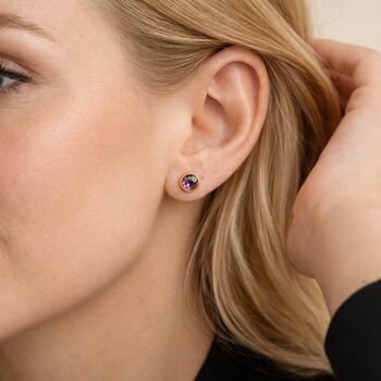 Gold Plated Sterling Silver February Amethyst Birthstone Stud Earrings – 7mm, 3 of 9