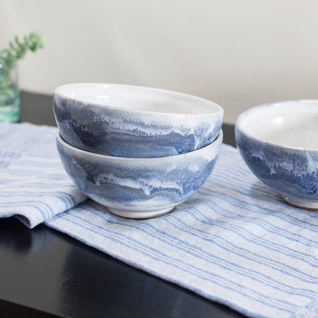 cobalt stripe on white stoneware bowl by clod & pebble ...