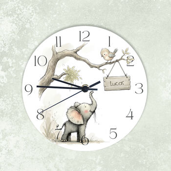 Jungle Themed Nursery Clock With Baby Elephant, 4 of 6