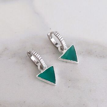 The Triangle Green Onyx Earrings, Silver, 2 of 6