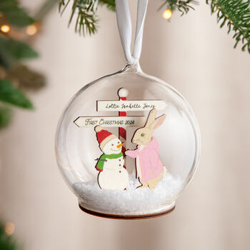 Rabbit And Snowman First Christmas Bauble, 3 of 3