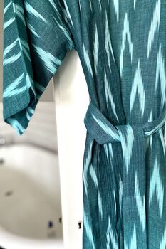 Cotton Wrap Kimono In Green Ikat Weave, 7 of 7