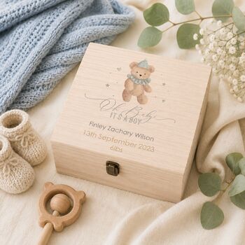 Personalised Baby Boy Teddy Keepsake Box, 3 of 4