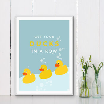 Get Your Ducks In A Row Bathroom Print, 2 of 3