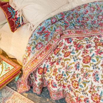 Handmade Vintage Rose Block Print Bedspread Double/King, 10 of 10