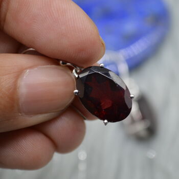 Garnet Earrings: Dangle Drop, Oval, Red Gemstone, January Birthstone, 7 of 8