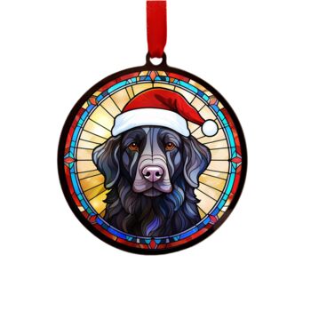 Flat Coated Retriever In Santa Hat Suncatcher Decoration, 5 of 6