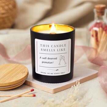 Smells Like A Promotion Funny Soy Wax Candle Gift, 3 of 12