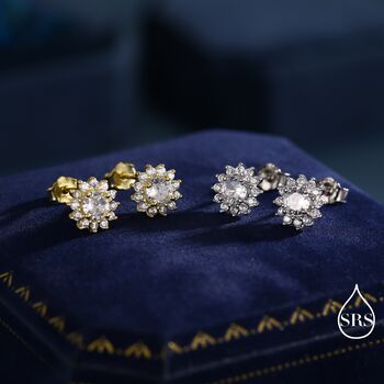 Sterling Silver Delicate Cz Flower Stud Earrings, 6 of 12