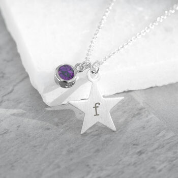 Personalised Silver Star + Birthstone Crystal Necklace, 7 of 9