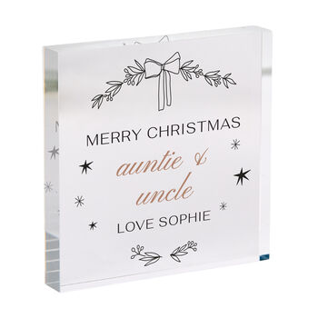 Personalised Merry Christmas Acrylic Plaque Gift For Auntie And Uncle, 2 of 5