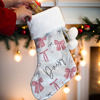 Personalised Pink Bow Christmas Stocking, 2 of 4