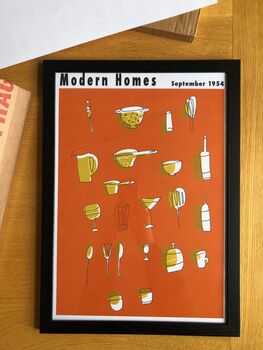 Mid Century Modern Homes Kitchenware Print A3 Orange, 2 of 4