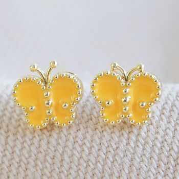 Enamel Butterfly Stud Earrings In Gold Plating, 4 of 7