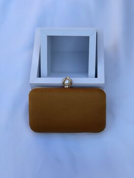 Embroidered Rectangle Clutch In Orange Colour, 4 of 6
