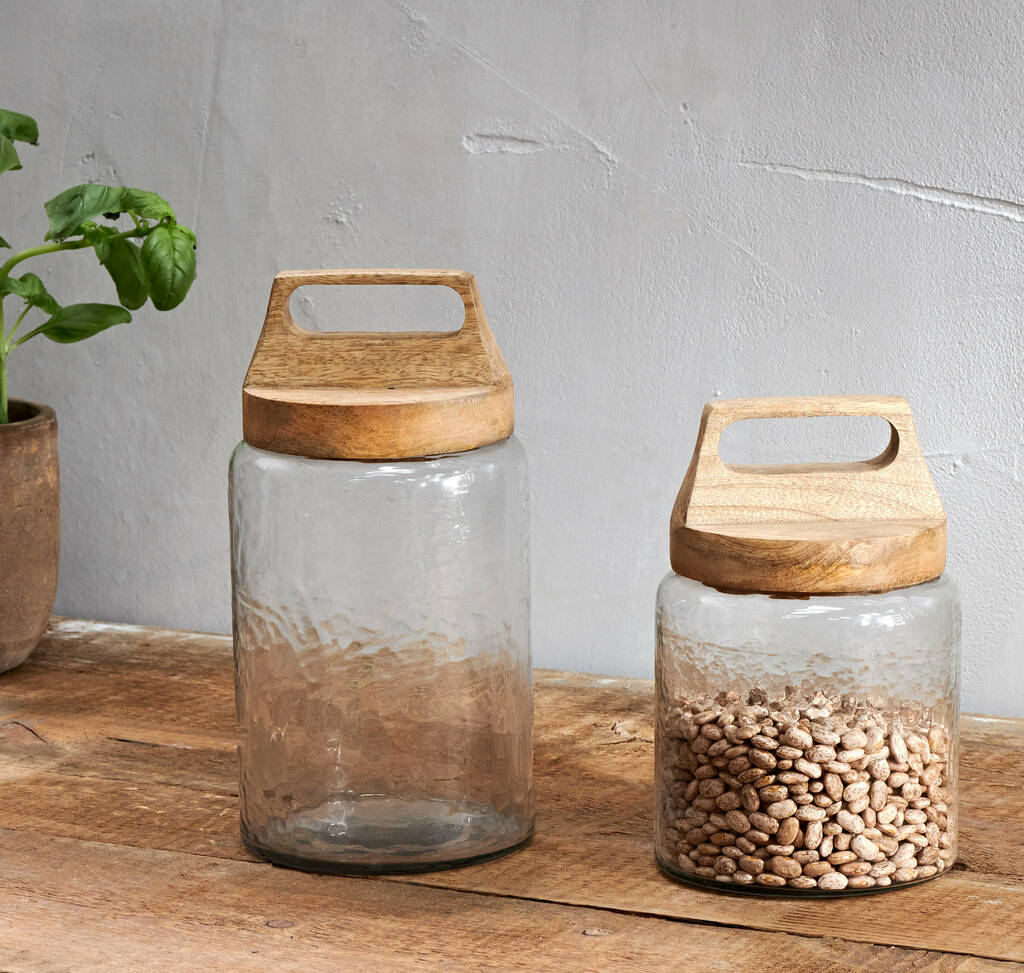 Recycled Glass And Wood Storage Jar