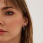 Blue Enamel Stripe Sterling Silver Hoop Earrings Zirconia Interior, thumbnail 1 of 10