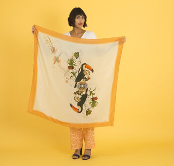 Orange Toucan Silk Scarf Large Size, 3 of 8