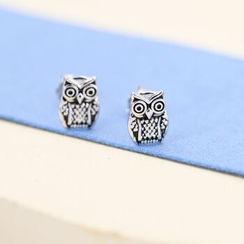 Owl Stud Earrings In Sterling Silver, 5 of 10