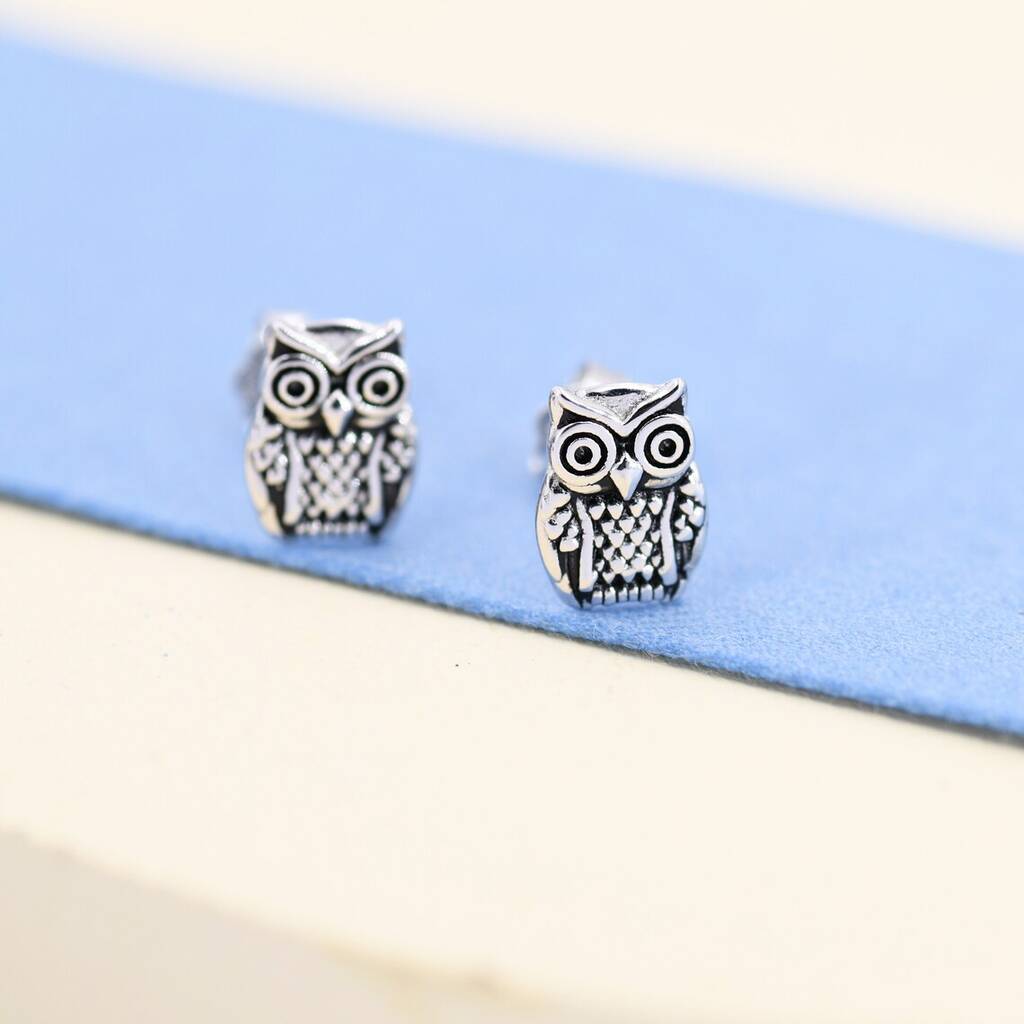 Owl Stud Earrings In Sterling Silver By Silver Rain Silver